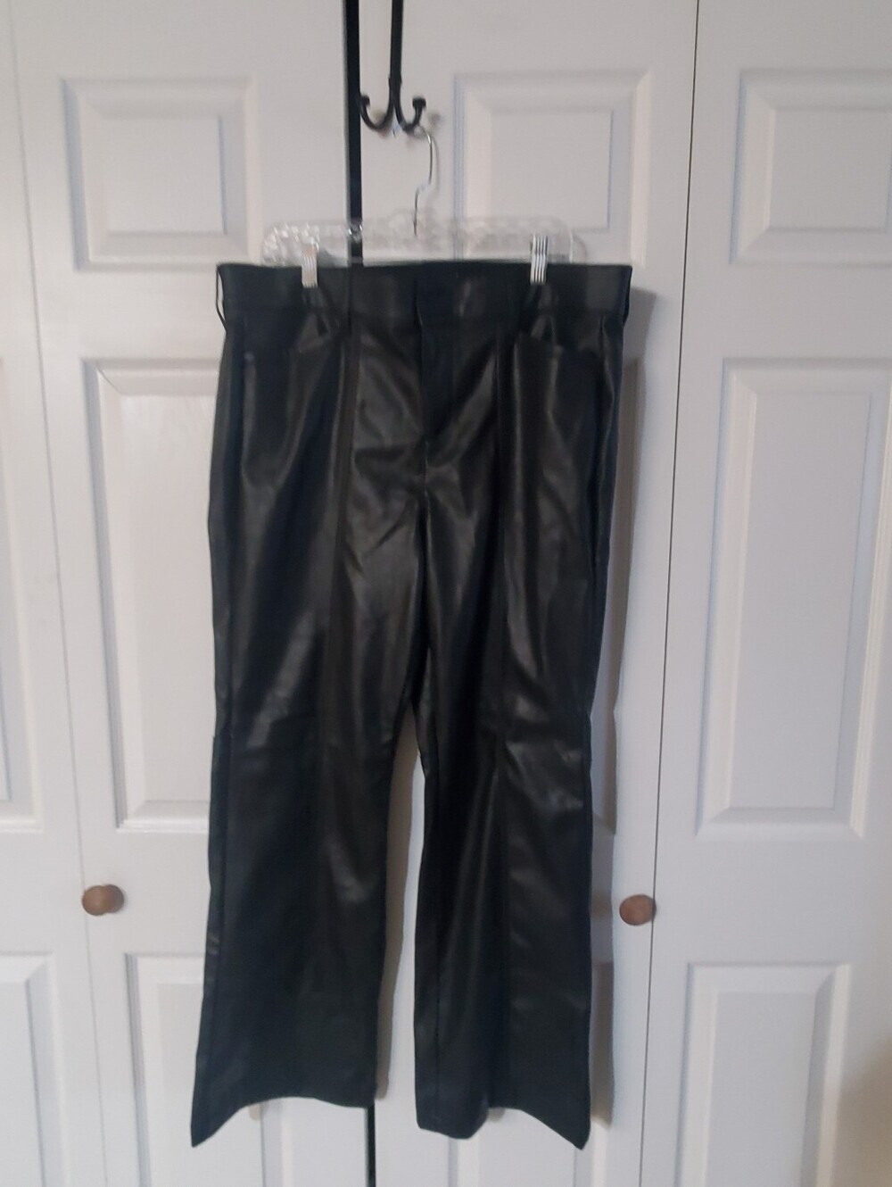 TORRID NWT FAUX LEATHER BLACK  TROUSER PANTS.  16 REG. WIDE LEG FLARE. High Rise